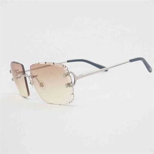 2023 Designer Glasögon Ny diamantklippning Rimless C Wire Solglasögon Män överdimensionerade glasögonkvinnor för sommarklara glasögon Metal Frame Oculos Gafas 01