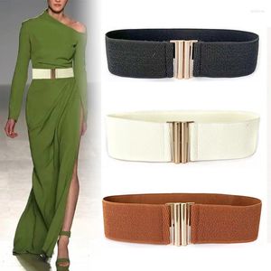 Gürtel Elastischer breiter Gürtel für Frauen Einfarbige Metallschnalle Korsett Bund Lady Cummerbands Stretch Cinch Taillengurt