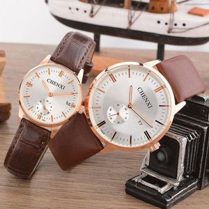 Avanadores de pulso CHENXI Brand Quartz Looks Watches Mulheres Casal Vestado Cálculo de couro Fashion Casual Rose Gold Circle 060a