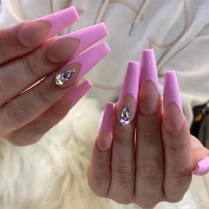 False Nails 24pcs/Box Pink Manicure Tool Long Coffin Artificial Fake Wearable Nail Tips Ballerina