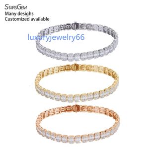 Starsgem Özelleştirilmiş Tenis Bilezik S925 ve Gold Round Brilliant Cut Fants Moissanite Tenis Bilezik