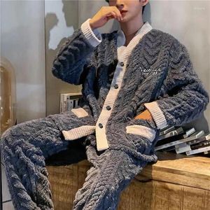 Мужская одежда для сна, зимний пижамный комплект, утепленный плюшевый теплый бархатный термобелье больших размеров для отдыха, мужской топ и спальные штаны, домашняя одежда