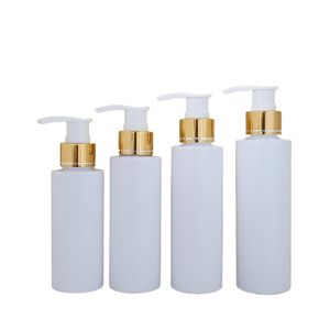 Bottiglia di plastica ricaricabile Bianco e contenitore di imballaggio trasparente Collare d'oro Pompa per pressa per lozione bianca 80 ml 100 ml 150 ml 200 ml 250 ml 500 ml Cosmetico portatile