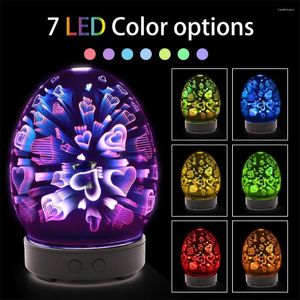 Nattlampor 100 ml ultraljudshumidifierare 3D fyrverkerier cool dim aroma diffusor glas vasstillverkare med 7 färg LED -ljus