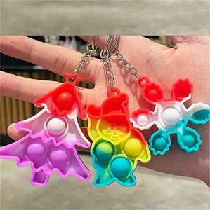 Pop Toys Fidget Keychain Pres kabarcıkları anahtarlık Noel dekompresyon oyuncakları gökkuşağı silika jel pop kabarcıkları anahtar kolye