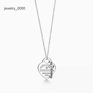 Classic T-home s925 Sterling Silver Double Heart Plate Pendant with Drip Glue and Diamond Plated Tie Necklace OUXK