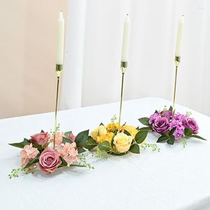 Decorative Flowers Artificial Rose Garland Candle Holder Decoration Window Props Wedding Christmas Dining Table Arrangement Holiday Gift