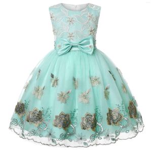 Vestidos de menina Floral Borderyer Girls Mesh Dress 2023 Summer Feminino Festa de Aniversário Green Fairy Princess Puffy 3-10T