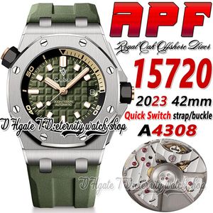 APF V2 apf15720 A4308 Automatic Mens Watch 42MM Steel Case Green Textured Dial Rubber Strap With Functional Quick Removal Endlinks Super Edition eternity Watches