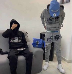 Tracksuits masculinos tiro trapstar ss novo cinza tigre cabeça bordado toalhas de algodão jaqueta de lã de alta qualidade com calças de capuz yt1152