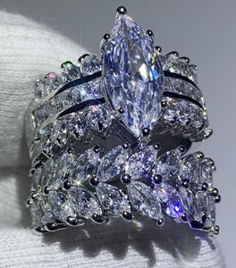 2019 Yeni Varış Lüks Takı 925 STERLING Gümüş Marquise Cut Beyaz Topaz CZ Diamond Promise Yüzükler Düğün Nişan Band Ring6455243