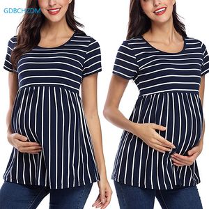 Vestidos de Grávida Tops de Grávida Feminino Manga Curta Listrada Túnica Casual Grávida Roupas de Grávida Confortáveis Blusas de Verão 230404