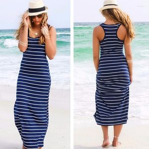 Vestidos casuais Sexy Lady Lady Womens Hobo Stripe Dress Summer Beach Dress Long Maxi Vest Sundress Women Boho Tank