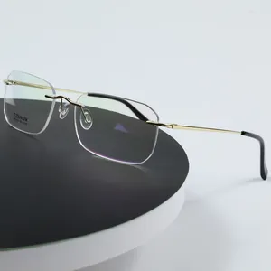 Solglasögon ramar Rockjoy Rimless Titanium glasögon ram manliga kvinnor guld 6g ultralätt glasögon för recept