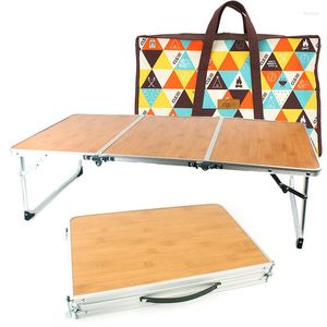 Camp Furniture Outdoor Folding Table Picnic Barbecue Bamboo Camping Portable Handle Held Simple Bed Computer Desk