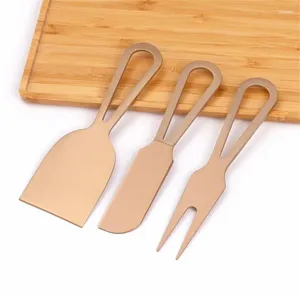 Facas 3 pcs Faca de Queijo de Ouro Rosa Espalhador de Ouro Garfo Manteiga Slicer Aço Inoxidável Talheres de Prata Criança Crianças Xmas Talheres