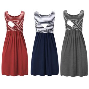 Maternity Dresses Maternity Dresses Nightgown Fashion Solid Stripe Breast-feeding Pregnancy Nightdress Maternity Pregnant Woman Nursing Dress 230404