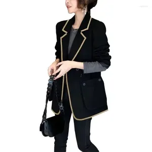 여자 정장 블랙 슈트 코트 스프링 가을 2023 패션 한국 긴 슬리브 블레이저 여성 재킷 캐주얼 사무실 여성 블레이저 탑
