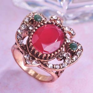 Cluster Rings Blucome Brand Turkish Round Red Resin Anel For Women Gifts Party Accessories Full Crystals Antique Gold Color Vintage RingClus