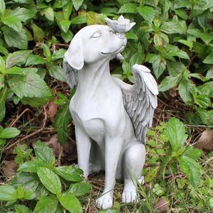 Garden Decorations Angel Dog Statue Creative Harts Pet Tombstone Commemorative Stone Outdoor Animal Decoration Gardening Decor