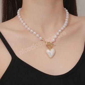 Fashion Choker Necklace For Women Female Cute Pearl Heart Pendant Pearls Beads Chain Jewelry Girl Gift
