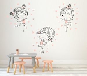 3 Pçs/set Bonito Ballet Meninas Dançando Adesivos de Parede Engraçado Dançarinos Dos Desenhos Animados Decalque de Parede para Quartos de Crianças Quarto Decoração de Casa JH2017 Y2001032926581