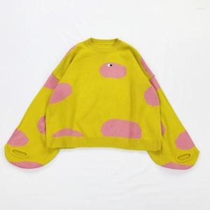 Kobiety swetry harajuku duże oczy haftowany sweter luźne szerokie latarni rękaw pullover kobiety dzianiny w stylu preppy lolita dzianina