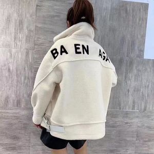 winter thickened Faux Fur lamb wool jacket coat autumn men and women's letter embroidery fashion Outerwear Loose pluz size cardigans Warm Fleece Jacket S-XL