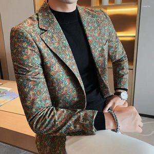 Mäns kostymer brittisk stil Autumn Winter Floral Blazer Jackets för män Kläder 2023 Slim Fit Casual Prom/Club Suit Coats High Quality