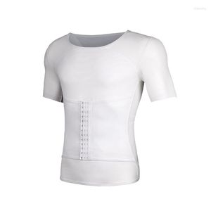 Strój jogi męsne T-shirty Szyfrowanie kamizelki Body Shaper Brzuch Kontrola postawy Koszulka kompresyjna