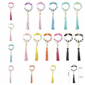 Party Favor Letter Silicone Bead Bracelets Tassel Key Chain Pendant Women's Jewelry Bag Accessories Mothers Day Gift de091