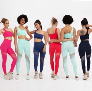 2020 женский комплект из 2 предметов для йоги, бесшовные тренировки, Romvable чашки, топ с одним плечевым ремнем, высокая поддержка, фитнес-бюстгальтер, узкие длинные леггинсы2386050
