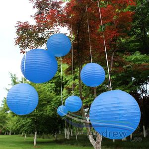 Christmas Decorations 7pcs/set Mixed Sizes(10cm-40cm) Royal Blue Chinese Round Paper Lanterns For Mariage Birthday Party Hanging Ball