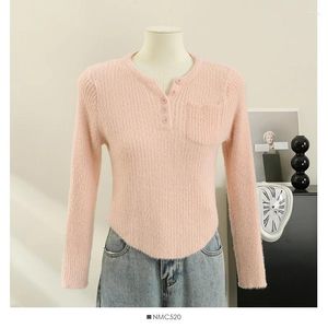 Suéter feminino rosa suéter top natal recortado pull femme fofo mink cashmere pulôver 2023 outono inverno roupas mulheres jumper