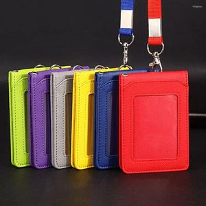 Card Holders PU Leather Stationery Business Student Coin Purse Badge Holder ID Desk Organizer With Lanyard Bus Cards Cover