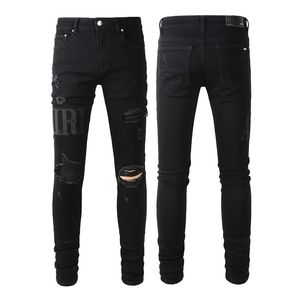 الموضة الأمريكية Amiryes Hole Patch Straight Zipper Fly Fly Slim Slim Jean