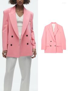 Abiti da donna Donna Chic Abbigliamento da ufficio Blazer doppiopetto Cappotto casual Moda Risvolto Manica lunga Donna Capispalla larghi Top rosa