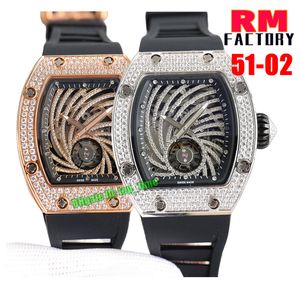 RMFactory Watches RMF 51-02 43x36mm Edelstahl Diamantgehäuse Miyota Automaticr Damenuhr Diamanten Skelett Zifferblatt Kautschukband Damen Armbanduhren