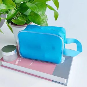 Cosmetic Bags Waterproof Bag Women Makeup PVC Translucent Solid Organizer Pouch With Strap Jelly Storage