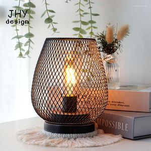 Table Lamps Metal Cage LED Lamp Battery Powered Lantern Ornament Outdoor Home Garden Christmas Party Light Decoration