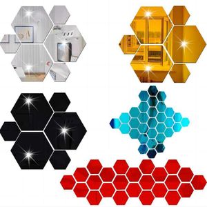 Espelho hexagonal 3d adesivo acrílico decoração de parede acessórios de decoração para sala de estar arte papel de parede adesivos fornecer personalidade única 12 pçs/conjunto