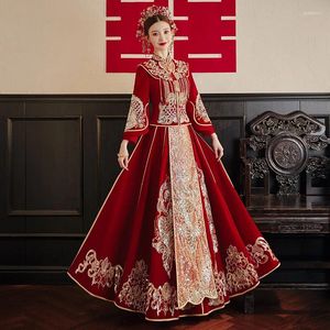 Etniska kläder plus storlek Xiuhe 2023 Summer Chinese Hanfu Wedding Dress Bridal Toast Women Glitter Glowns Robes