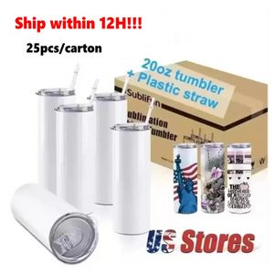 USA Warehouse 25pc/carton STRAIGHT 20oz Sublimation Tumblers Blank Stainless Steel Mugs DIY Vacuum Insulated Car Coffee Ready to ship