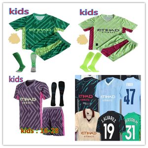 Kids goalkeeper 31# EDERSON M. Soccer Jerseys 23 24 HAALAND DE BRUYNE GREALISH DOKU FERRAN MAHREZ FODEN BERNARDO JOAO RODRIGO Football Shirt Kids Sets Uniforms