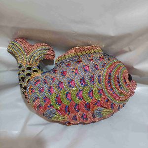 Borsa da donna con strass di pesce Pochette da donna Pietre d'oro Borse da sera Minaudiere Borse da sposa da sposa Borse da cena per feste Pochette