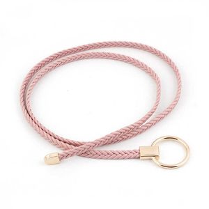 Belts 2020 New Gold O Ring Buckle Weave Belt Ladies White Black Red Thin Braided Leather Belts For Women Dresses String Waistband Z0404