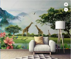 Wallpapers personalizado mural 3d po papel de parede europeu floresta paisagem animal pintura a óleo sala de estar para paredes na parede