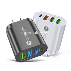 Snabbladdning av 4 portar Typ C PD-laddare 36W PD USB-C QC3.0 Väggladdare EU US UK-adapter för iPhone 12 13 14 Samsung S20 S21 LG S1 med låda