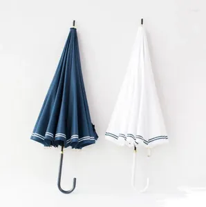 Umbrellas 10pcs 16K Elegant Little Fresh Navy Wind Stripe Ultra Light Curved Handle Straight Pole Umbrella Long SN4096