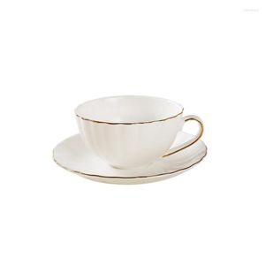 Copas de xícaras de 210 ml de porcelana xícara de chá com acabamento dourado cappuccino café branco Conjunto britânico